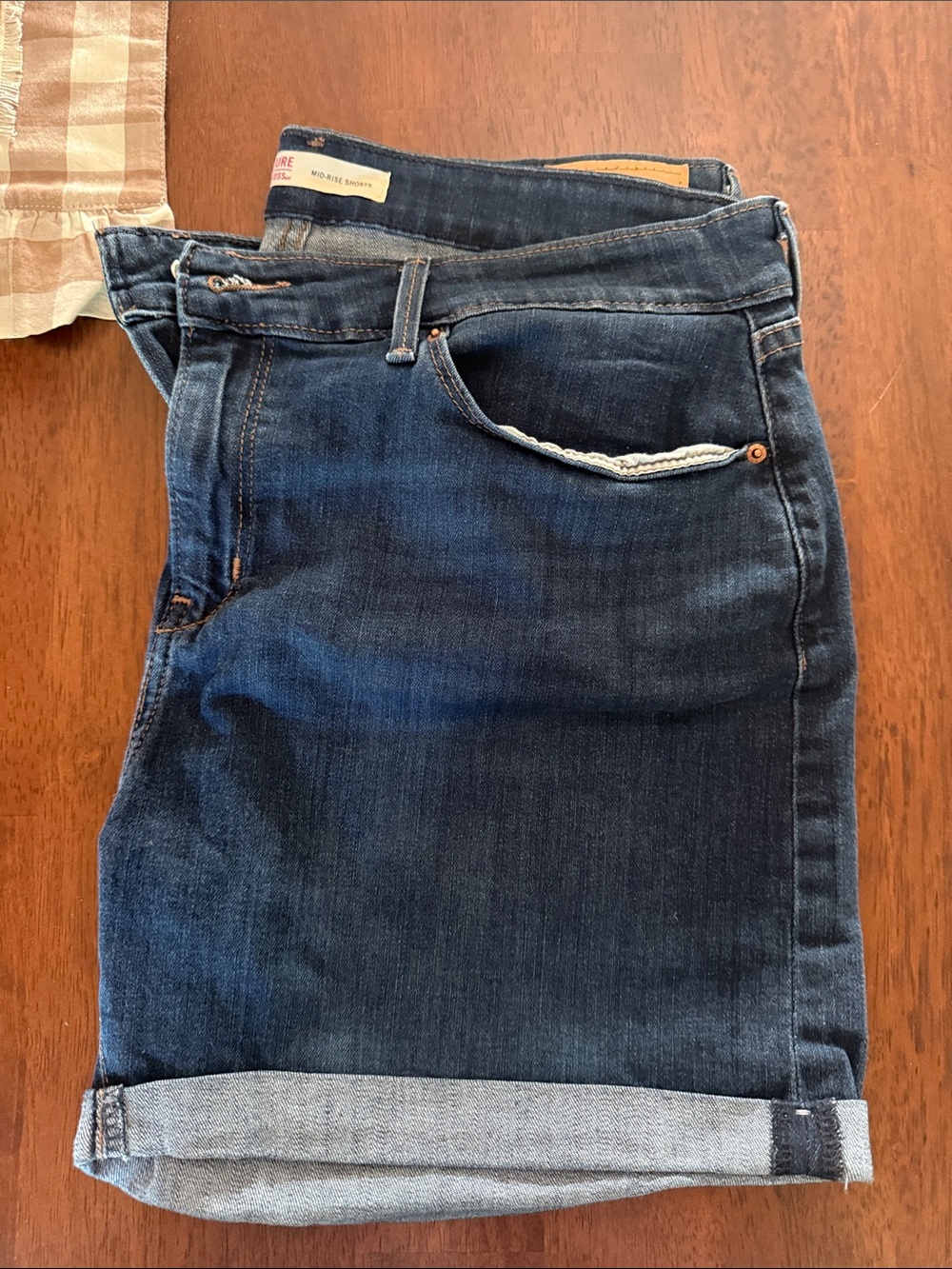 Dark Blue Denim Jean Shorts - Women's Classic Roll-Cuff